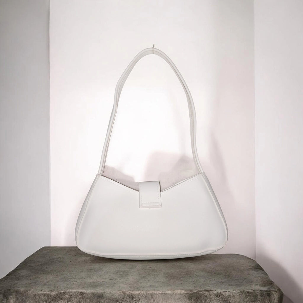 buckled white handbag