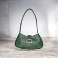 green buckled handbag