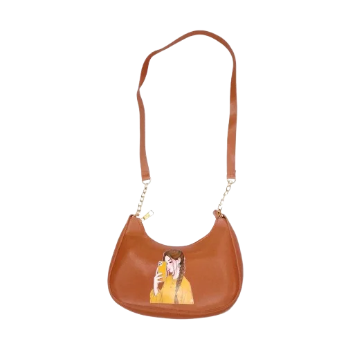 Crisscross brown handbag