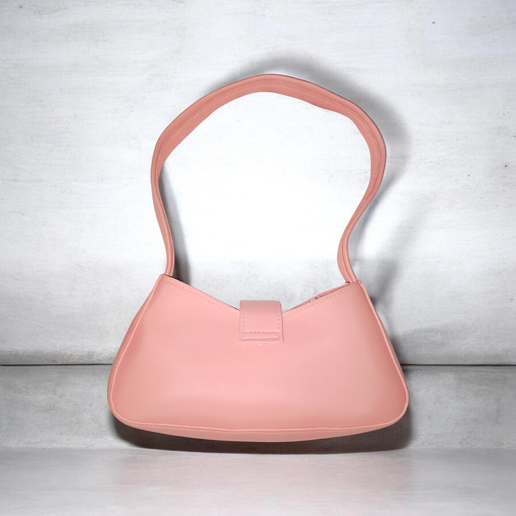 pink buckled handbag