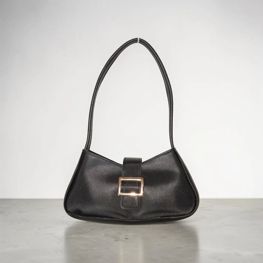 black buckled handbag