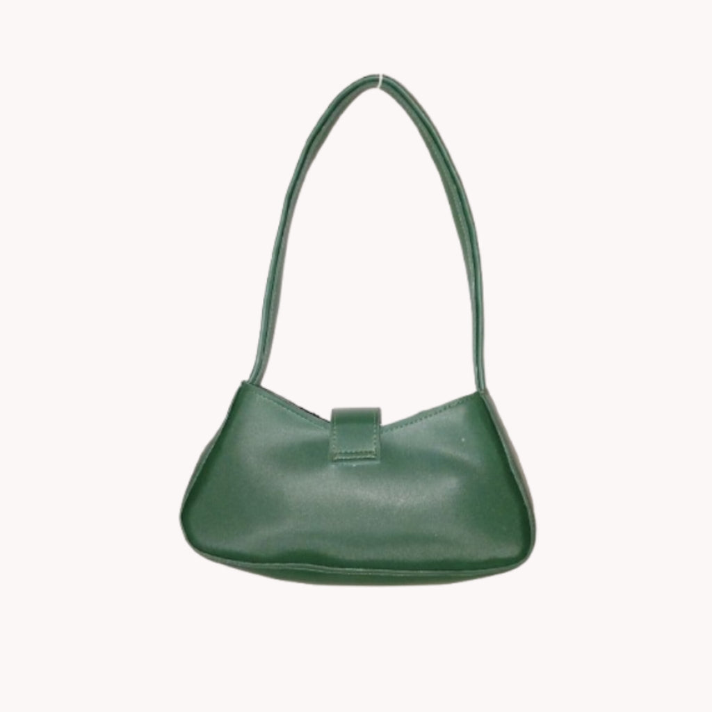green buckled handbag