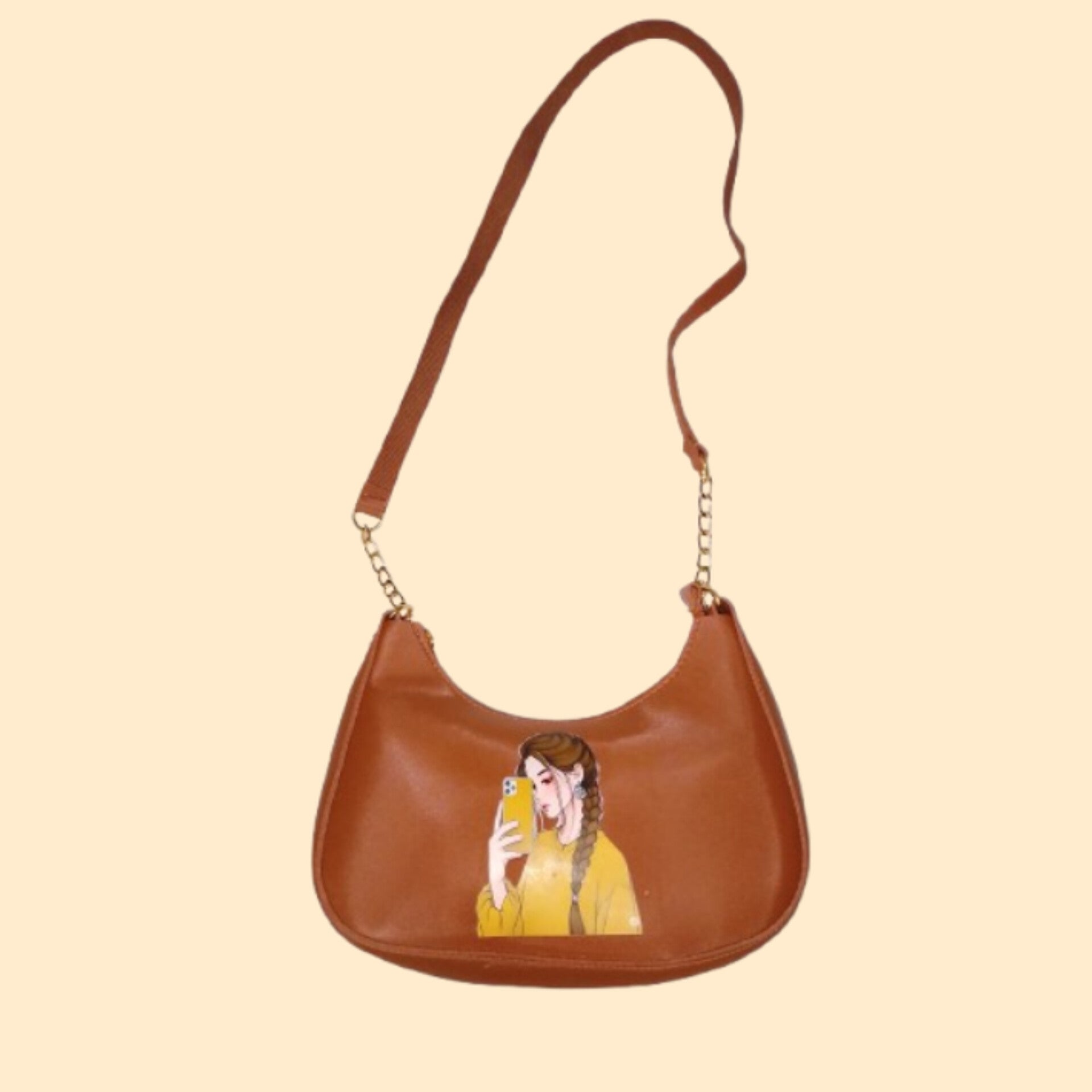 Crisscross brown handbag