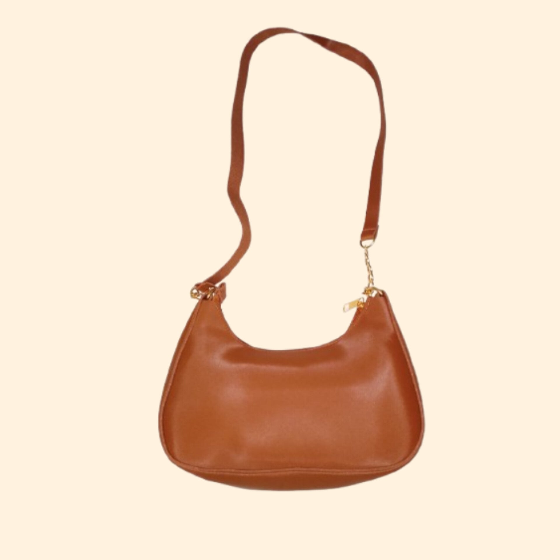 Crisscross brown handbag