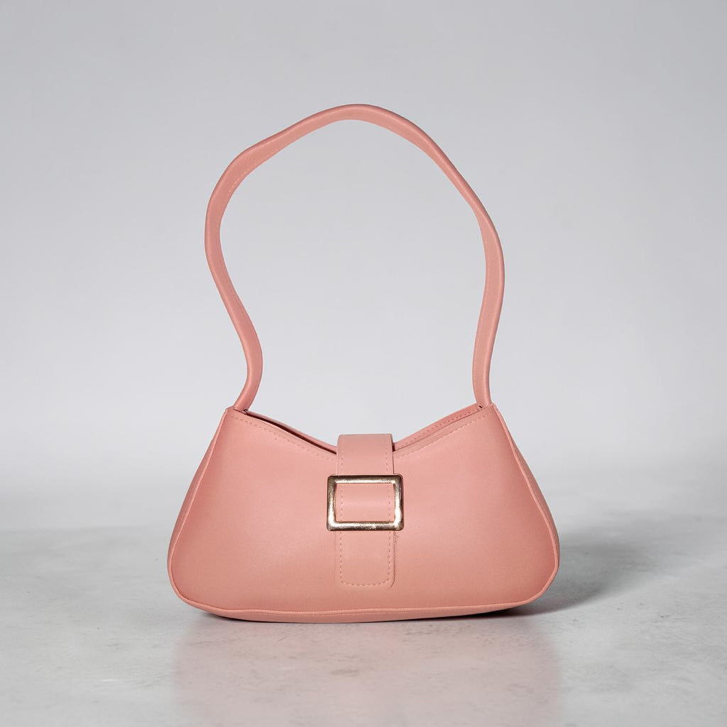 pink buckled handbag