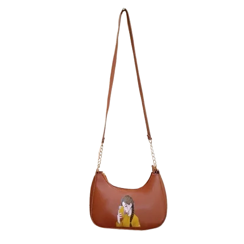 Crisscross brown handbag